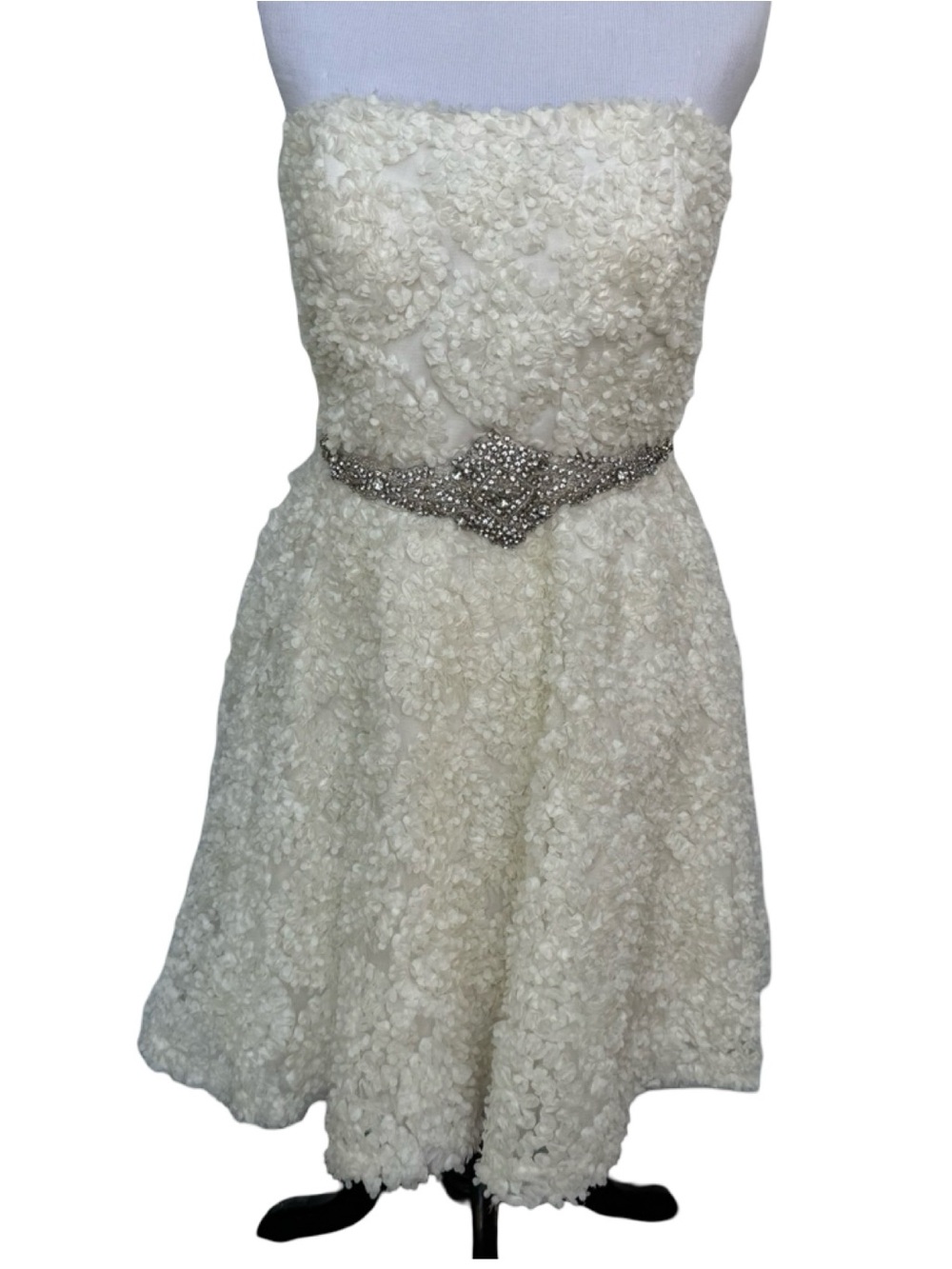 White Dress As You Wish Juniors 11 Floral Texture Strapless Mini A Line Formal